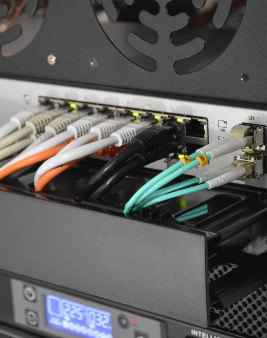 black network switch with cables